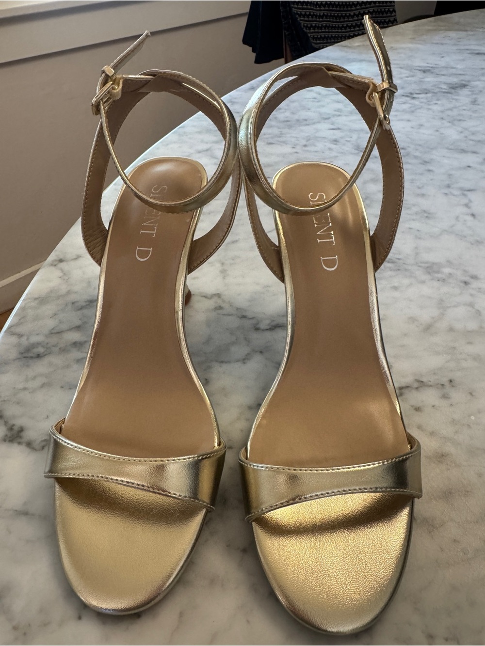 NEW SILENT D Gold Metallic Ankle Strap Heels Size 38